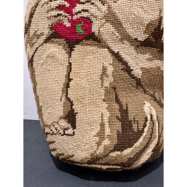 Traditional Vintage Needlepoint Monkey Pillow Figural Hand Stitched Accent Pillow 13” X 9.5” For Sale - Image 3 of 6