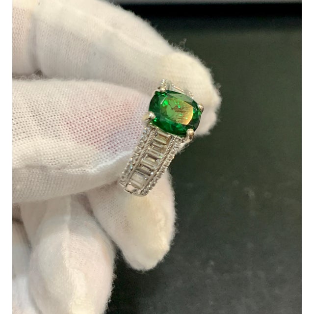 1.8 Carat Oval Tsavorite & 1.5 Carat Diamond in 14 KARAT WHITE Gold Ring Estate Approximately 1.8 Carat Oval cut Tsavorite...