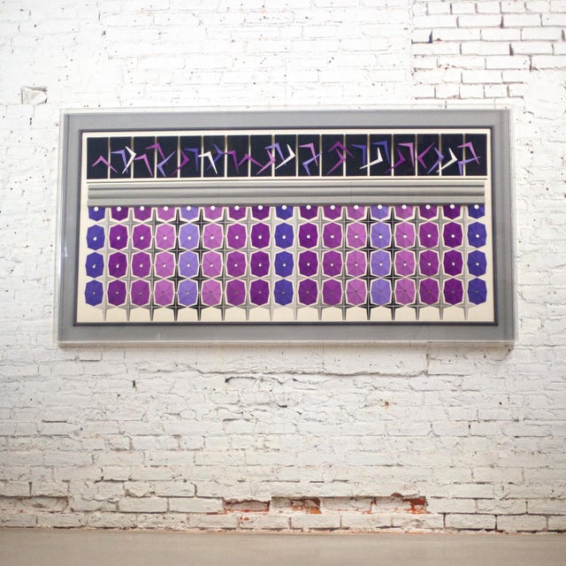 1984 Signed Abstract Geometric Large Scale 2d Origami Folded Paper Art Piece Purple Gray & White For Sale - Image 12 of 15