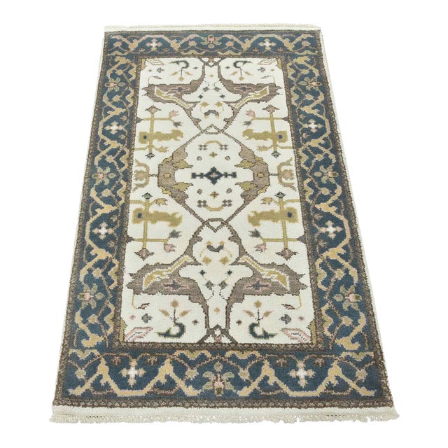 Oushak Rug 3’1” X 5’1” Ivory Wool Tribal Hand-Knotted Oriental Carpet For Sale