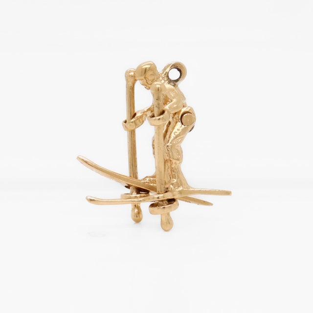 Vintage 14k Gold Kinetic Figural Skier Charm for a Bracelet For Sale - Image 4 of 11