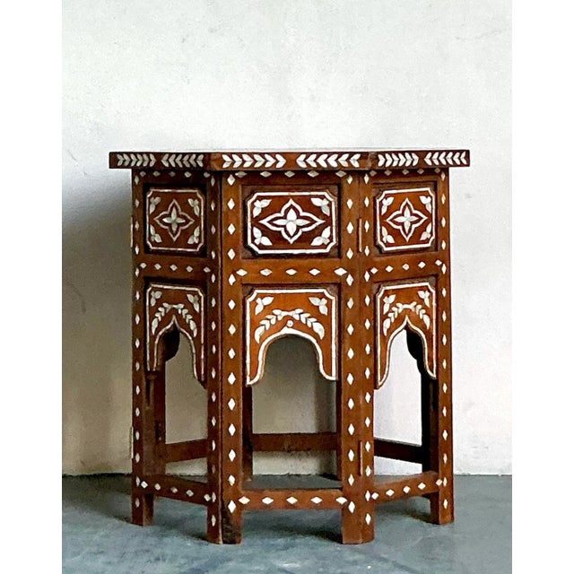 Vintage Boho Mother of Pearl Inlay Side Table For Sale - Image 4 of 7