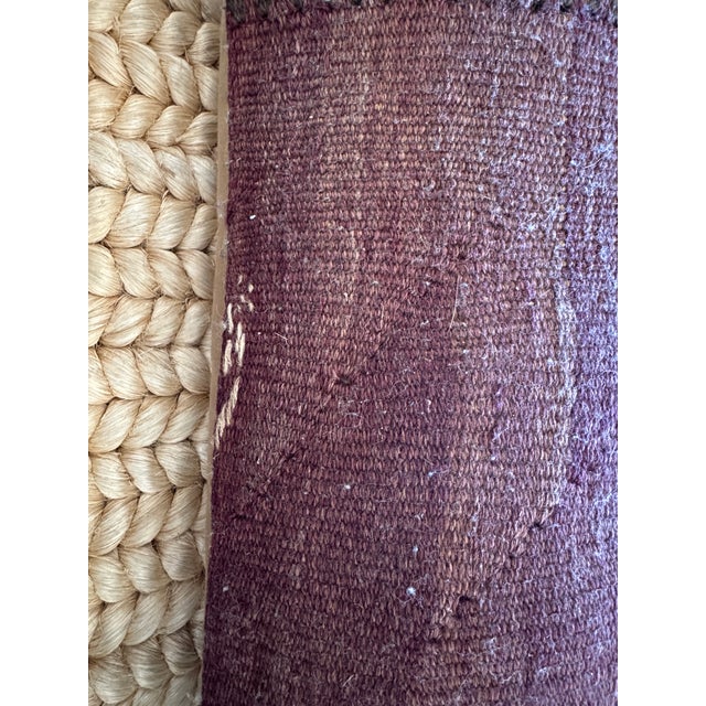 Mid 20th Century Vintage Rustic Kilim Pillow in Eggplant and Brown For Sale - Image 5 of 10