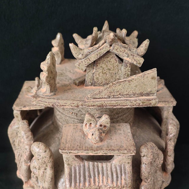 Chinese Ceramic Pot,Brown Glaze Porcelain Granary Jar Hand Carved Figures and Architecture Pattern For Sale - Image 10 of 11