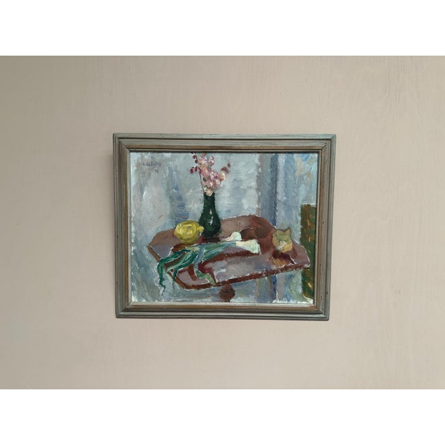 Arne Kilsby, Vase and Vegetables, 1960s, Oil Painting on Panel, Framed For Sale - Image 17 of 18