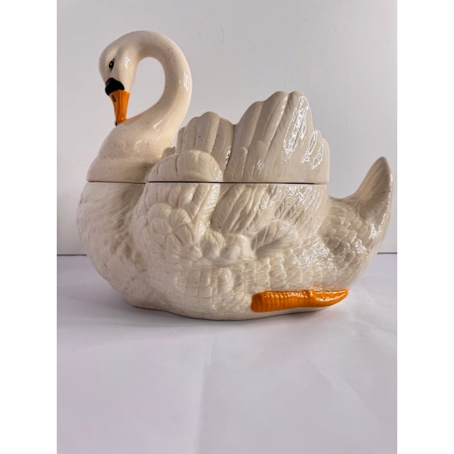Cream Vintage Ceramic Swan Soup Tureen With Coordinating Ladle – Cream Speckled Glaze, Cottage Farmhouse Serveware For Sale - Image 8 of 18