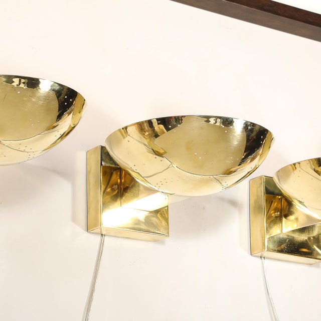 Mid-Century Modern Set of Four Mid-Century Modernist Polished Brass Sconces by Paavo Tynell For Sale - Image 3 of 18