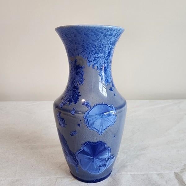 Cobalt Blue Crystalline Glaze Signed Studio Pottery Vase For Sale - Image 11 of 13