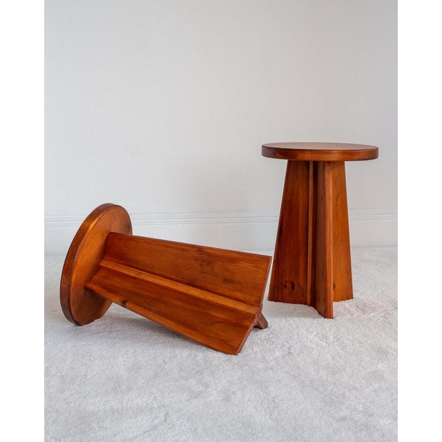 Mid-Century Modern Scandinavian Stained Pine Stool, Set of 2 For Sale - Image 3 of 9