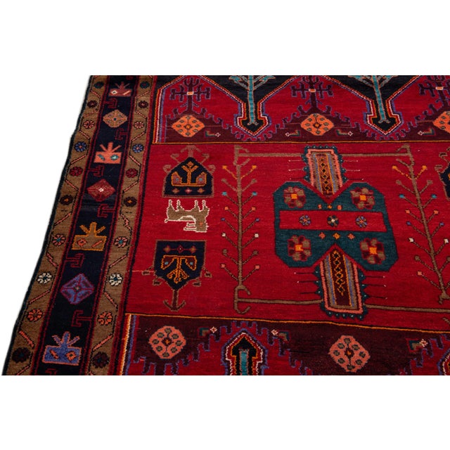 Vintage Handmade Persian Red Geometric Wool Runner Rug 4'9" X 10'2" For Sale - Image 9 of 10