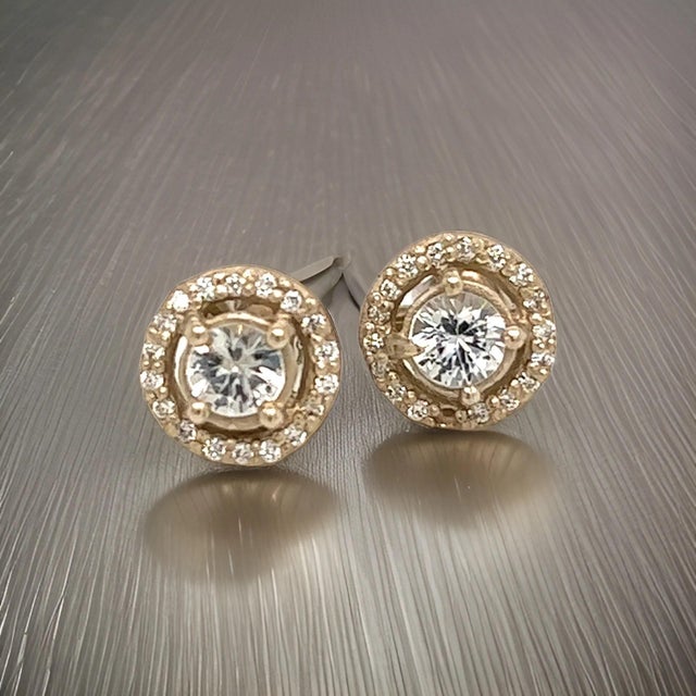 Traditional Natural Sapphire Diamond Stud Earrings 14k W Gold 0.83 TCW Certified For Sale - Image 3 of 13