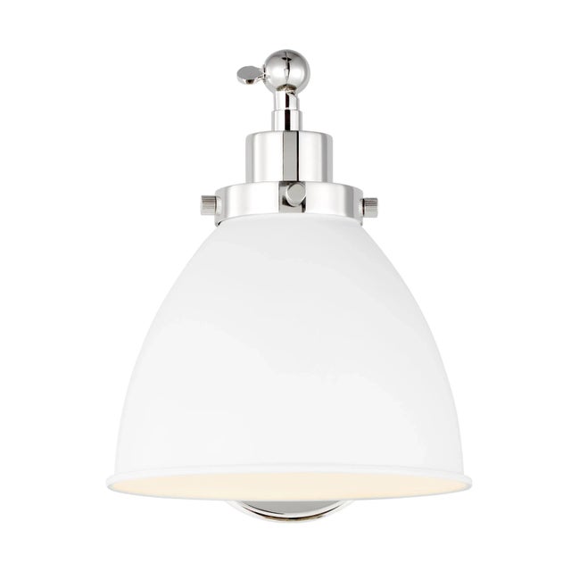 2020s Chapman & Myers by Visual Comfort Studio Wellfleet Single Arm Dome Task Sconce, Matte White & Polished Nickel For Sale - Image 5 of 5
