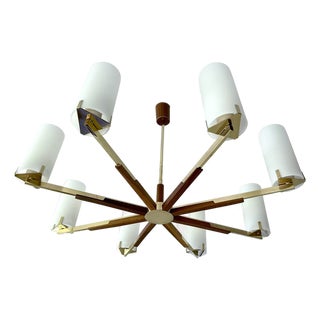 Scandinavian Glass and Teak Chandelier, 1960s For Sale