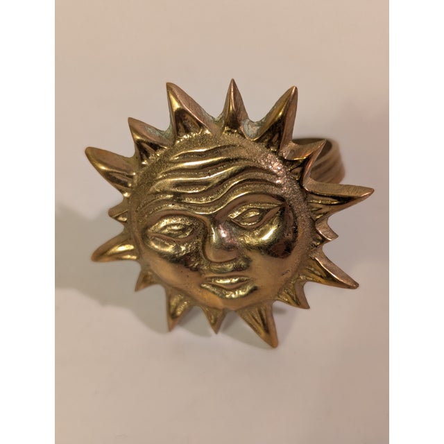 Shabby Chic Vintage Brass Sun Face 8 Napkin Rings For Sale - Image 3 of 10