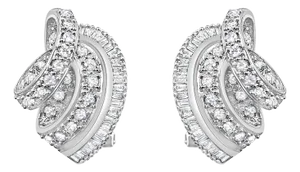 Pave Diamond Baguette Diamond Earrings 1.22cttw 14k White Gold, 2 Pieces