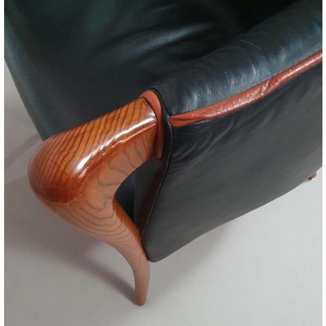 Armchairs in Walnut and Leather, Italy, 1980s, Set of 2 For Sale - Image 15 of 18