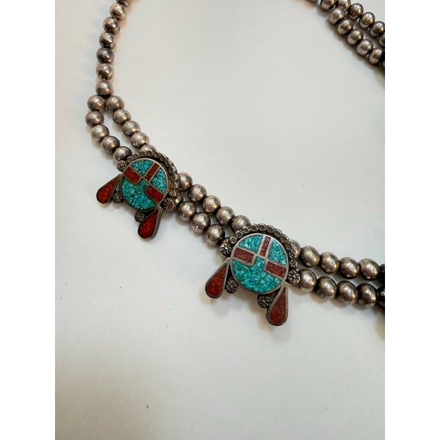Turquoise 1970s Native American Silver Kachina Necklace With Turquoise & Coral Chip Inlay For Sale - Image 8 of 9