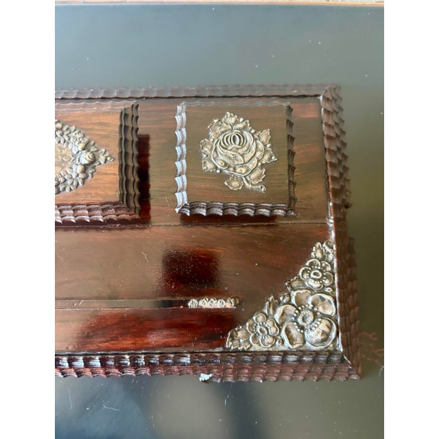 Wood Antique Rosewood Desk Stand Inkwell Set Silver Mounted Writing Stand For Sale - Image 7 of 12