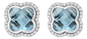 18K White Gold 3/8 Cttw Diamond and 11x11mm Clover-Cut London Blue Topaz Gemstone Halo Clover Stud Earrings (G-H Color, SI1-SI2 Clarity)