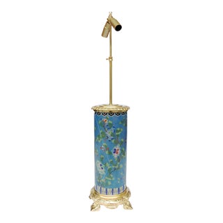 Roller-Shaped Cloisonné Enamel & Gilt Bronze Table Lamps, 1900s, Set of 2 For Sale