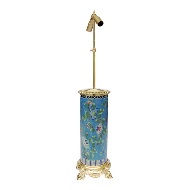 Roller-Shaped Cloisonné Enamel & Gilt Bronze Table Lamps, 1900s, Set of 2 For Sale