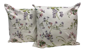 Pair of 22" Square Pillows Decorated With a Delicate Purple & Pink Floral Pattern - Made in Uk.