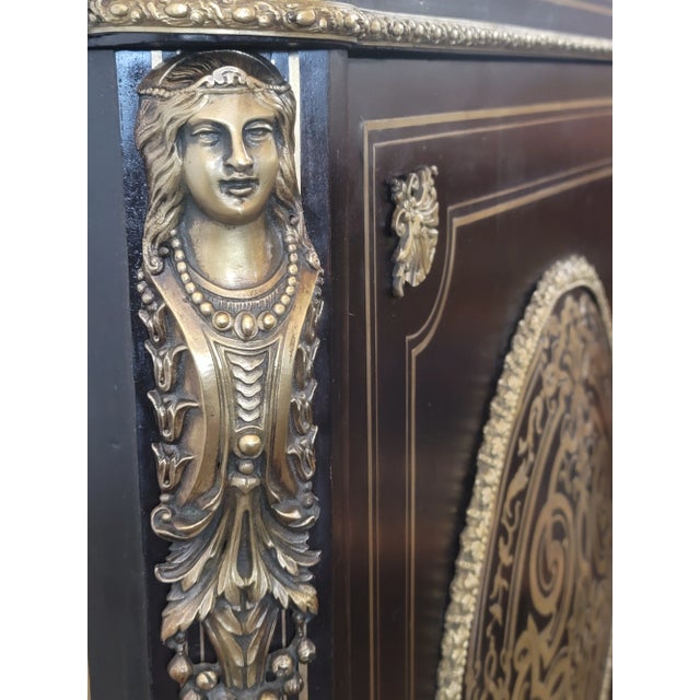 Mid 19th Century Antique 19th Century French XIX Napoleon III "Boulle " Commode Console Liquor Bar Ebonized For Sale - Image 5 of 12