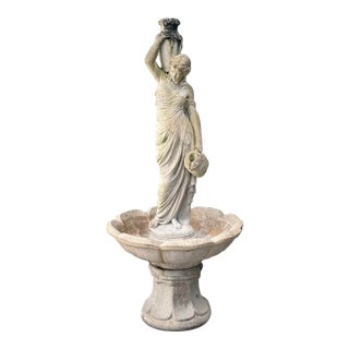 Vintage Boho Patinated Cast Cement Fountain For Sale