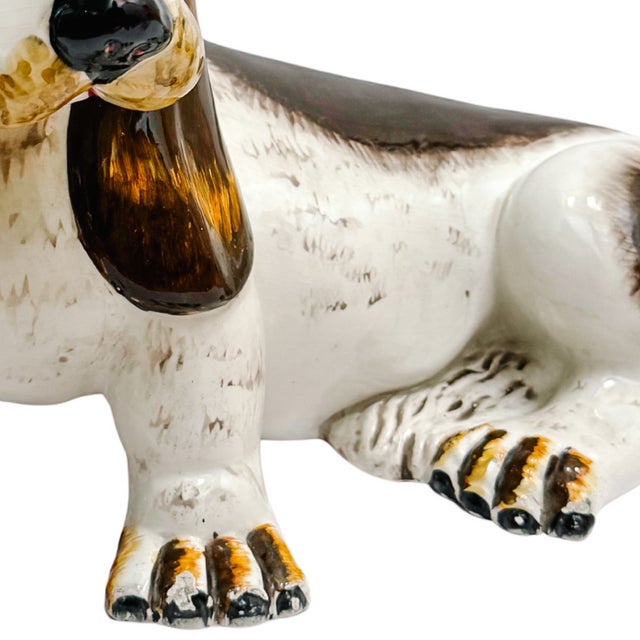 Ceramic Mid-Century Italian Hand-Glazed Majolica Reclining Basset Hound Statue For Sale - Image 7 of 12