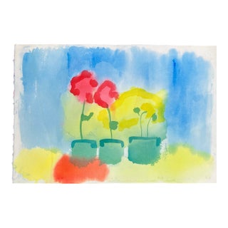 1970’s Original Abstract Expressionist Still Life Woth Flowers Watercolor Painting For Sale