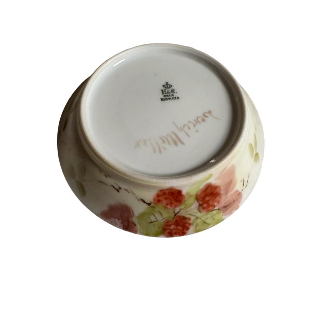 Early 20th Century Antique H&c Selb Bavaria Hand Painted Bowls With Raspberry Design. Set of 2. Signed by "Lerich Miller For Sale - Image 5 of 5