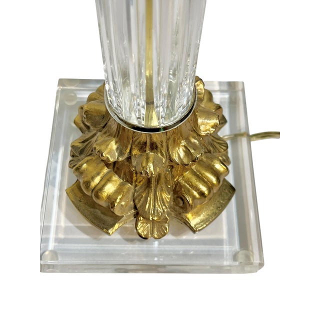 Vintage Fluted Glass Corinthian Column Lamps With Lucite Bases - a Pair For Sale - Image 14 of 18