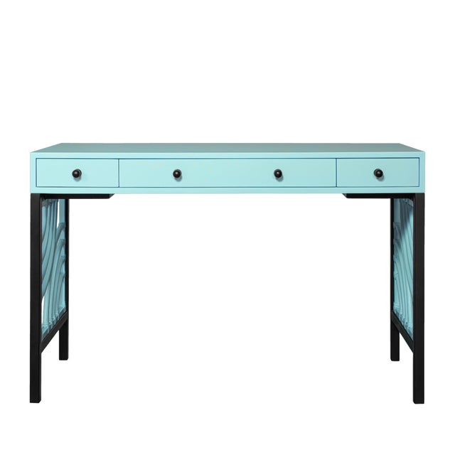 David Francis Swirl Writing Desk - Turquoise For Sale - Image 4 of 9