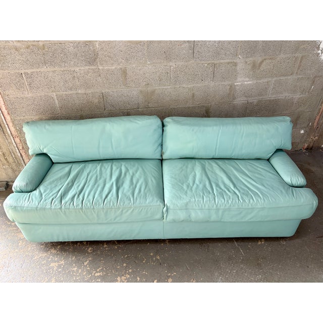 Teal Postmodern Teal Leather Loveseat by Directional Furniture. Circa 1980s. For Sale - Image 8 of 18