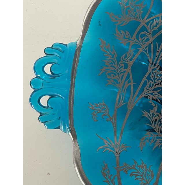 Glass Art Nouveau Blue Glass Plate With Silver Poppies For Sale - Image 7 of 7
