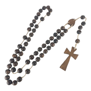 Long Vintage Swiss Dark Wooden Carved Monks Prayer Beads Cross Heart Iconography