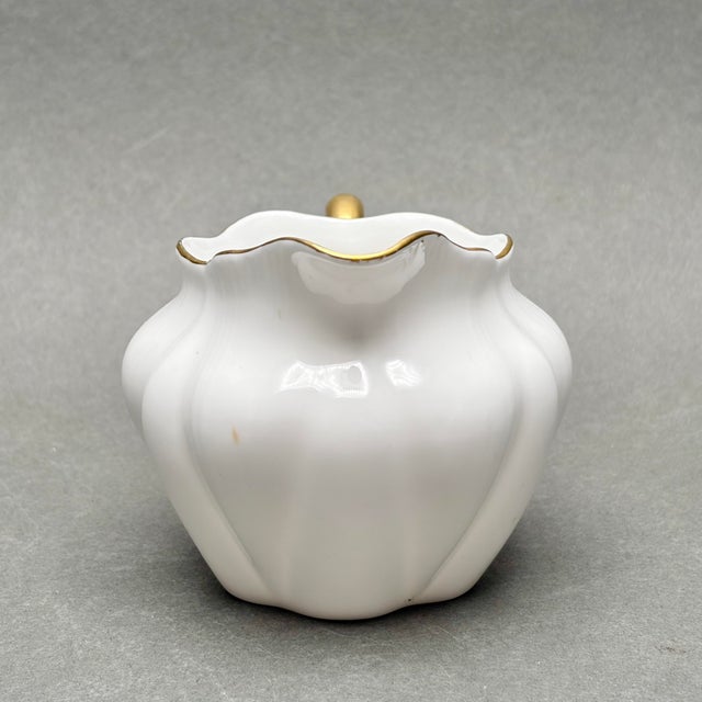 Mid 20th Century Vintage Shelley Dainty White Bone China Creamer With Gold Handle and Rim For Sale - Image 5 of 8
