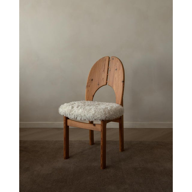 Wood Scandinavian Modern Pine Dining Chairs in Faux Sheepskin, 1970s, Set of 4 For Sale - Image 7 of 18