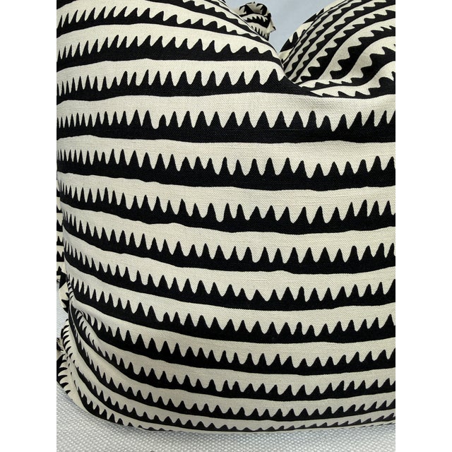 Custom pair of 22" pillows covered in Schumacher "Corfu Hand Printed Stripe" in color black fabric. These pillows have a...