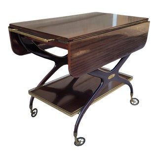 Mid-Century Modern Italian Dropleaf Mahogany and Brass Bar Cart For Sale