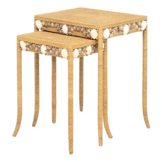 Modern Seagrass and Shell Nesting Tables, 2 For Sale