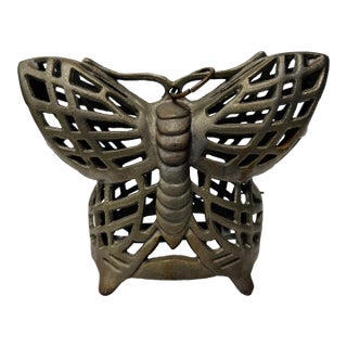 Vintage Cast Iron Butterfly Table Lamp Openwork Accent Light Shadow Casting For Sale