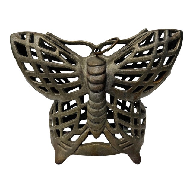 Vintage Cast Iron Butterfly Table Lamp Openwork Accent Light Shadow Casting For Sale