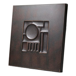 Eshcada — Matte Black Wall Sculpture, Geometric Relief Carved on Patinated Wood Composite For Sale