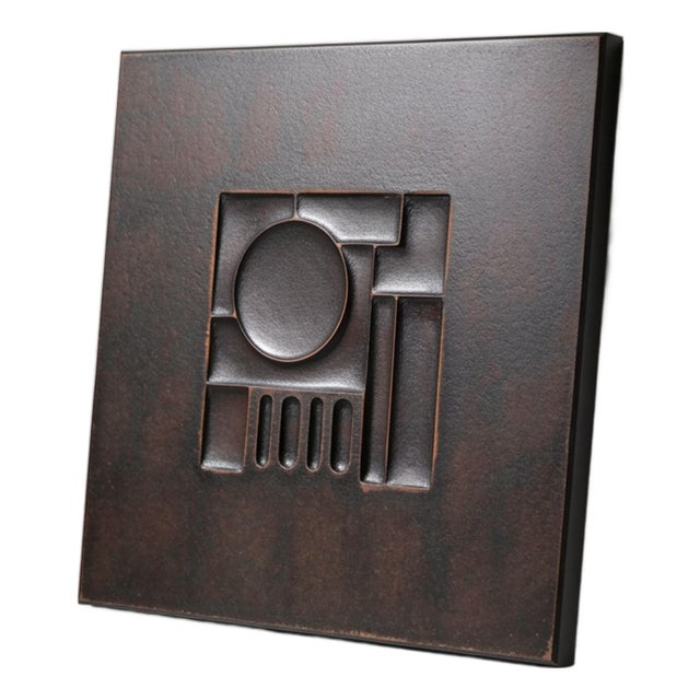 Eshcada — Matte Black Wall Sculpture, Geometric Relief Carved on Patinated Wood Composite For Sale
