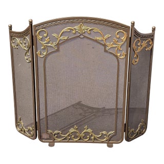 Vintage French Rococo Louis XV Gilt Metal Tri-Fold Fireplace Screen For Sale