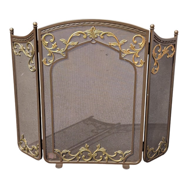 Vintage French Rococo Louis XV Gilt Metal Tri-Fold Fireplace Screen For Sale