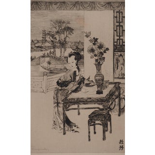 Jules Ferdinand Jacquemart, Japan, The Peony, Original Signed Engraving For Sale