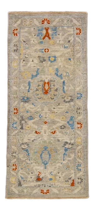 Beige Floral Modern Handmade Sultanabad Wool Runner