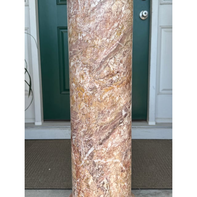 1980s Fine Pink Italian Marble 40" Neoclassical Pedestal Column Ft. Breccia-Style Veining For Sale - Image 6 of 18